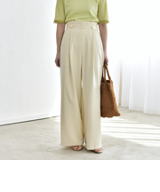 《予約》quaranciel:〈洗濯機可能〉ゴールドボタン ハイウエスト ワイド パンツ