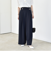《予約》quaranciel:〈洗濯機可能〉ゴールドボタン ハイウエスト ワイド パンツ