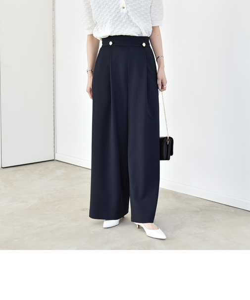 《予約》quaranciel:〈洗濯機可能〉ゴールドボタン ハイウエスト ワイド パンツ