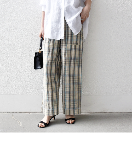 《予約》SHIPS any:〈洗濯機可能〉リネン ミックス イージー ベイカー パンツ(チェック)