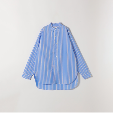 ROYAL NAVY:〈洗濯機可能〉ストライプ バンドカラー ラウンドヘム シャツ