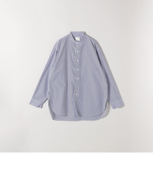 ROYAL NAVY:〈洗濯機可能〉ストライプ バンドカラー ラウンドヘム シャツ