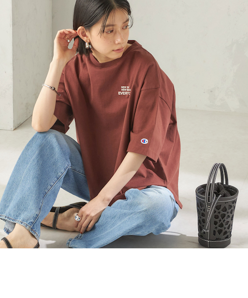 《予約》【一部WEB限定/ SHIPS別注】Champion: 5分袖 ロゴ プリント TEE