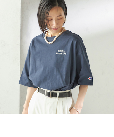 《予約》【一部WEB限定/ SHIPS別注】Champion: 5分袖 ロゴ プリント TEE