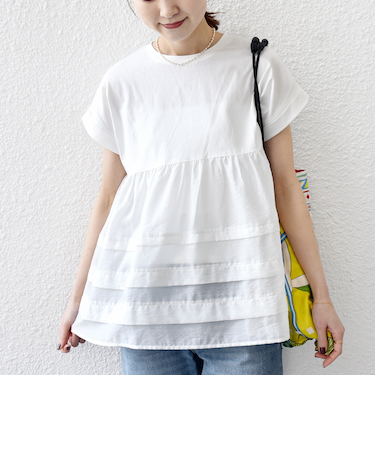 《予約》【WEB限定】〈手洗い可能〉布帛 コンビ ペプラム TEE