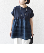 《予約》【WEB限定】〈手洗い可能〉布帛 コンビ ペプラム TEE