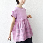 《予約》【WEB限定】〈手洗い可能〉布帛 コンビ ペプラム TEE