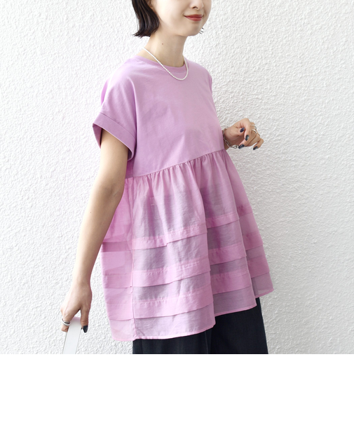 《予約》【WEB限定】〈手洗い可能〉布帛 コンビ ペプラム TEE