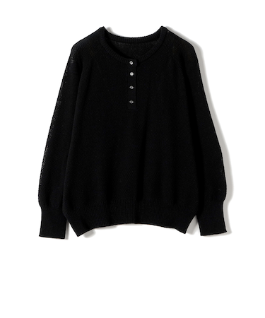 《予約》SHIPS Colors:〈手洗い可能〉ペーパー ライク ヘンリーネック 2WAY ニット◆