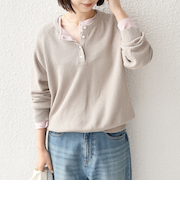 《予約》SHIPS Colors:〈手洗い可能〉ペーパー ライク ヘンリーネック 2WAY ニット◆