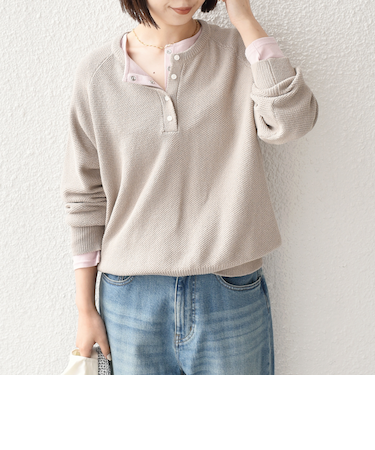 《予約》SHIPS Colors:〈手洗い可能〉ペーパー ライク ヘンリーネック 2WAY ニット◆