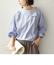 《予約》SHIPS Colors:〈洗濯機可能〉ロールカラー ストライプ ブラウス2◆