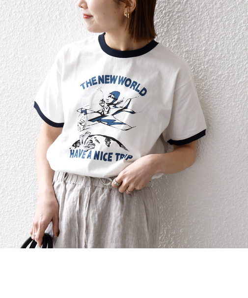 《予約》【SHIPS any別注】THE KNiTS: ロゴ プリント リンガー TEE