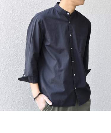 SHIPS any:〈洗濯機可能〉コットン/リネン 7分袖 バンドカラー ポケット シャツ◆