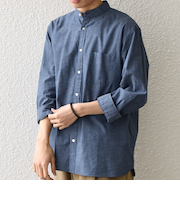 SHIPS any:〈洗濯機可能〉コットン/リネン 7分袖 バンドカラー ポケット シャツ◆