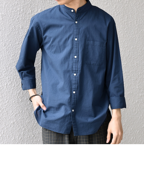 SHIPS any:〈洗濯機可能〉コットン/リネン 7分袖 バンドカラー ポケット シャツ◆