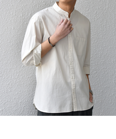 SHIPS any:〈洗濯機可能〉コットン/リネン 7分袖 バンドカラー ポケット シャツ◆