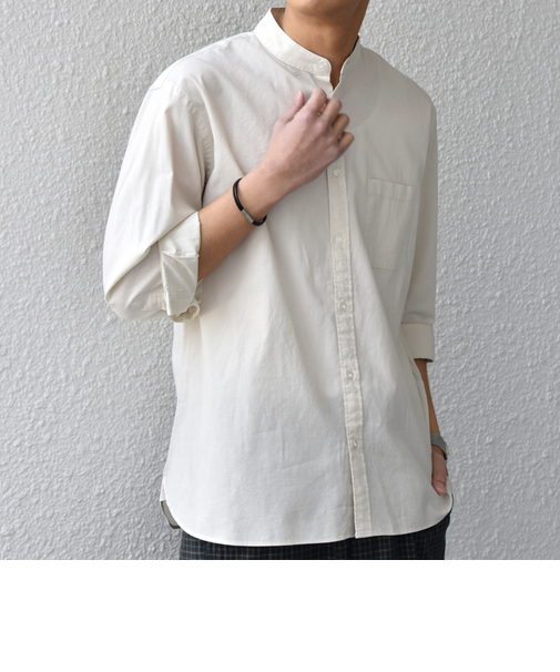 SHIPS any:〈洗濯機可能〉コットン/リネン 7分袖 バンドカラー ポケット シャツ◆