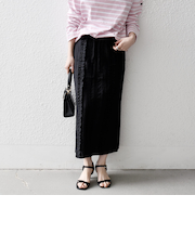 《予約》SHIPS any:〈手洗い可能〉リネンミックス Iライン フリル イージー スカート