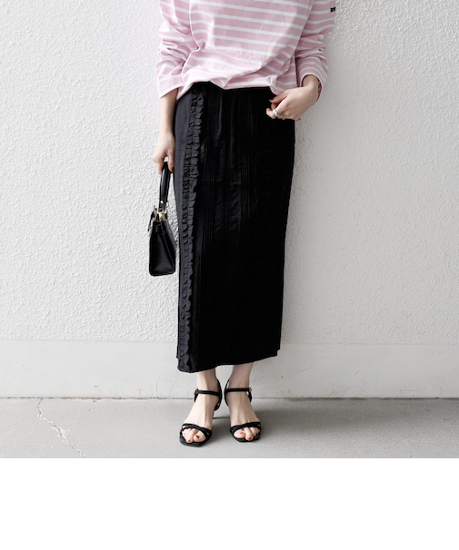 《予約》SHIPS any:〈手洗い可能〉リネンミックス Iライン フリル イージー スカート