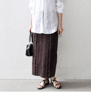 《予約》SHIPS any:〈手洗い可能〉リネンミックス Iライン フリル イージー スカート