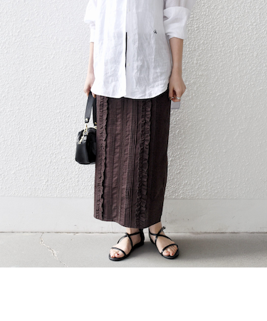 《予約》SHIPS any:〈手洗い可能〉リネンミックス Iライン フリル イージー スカート