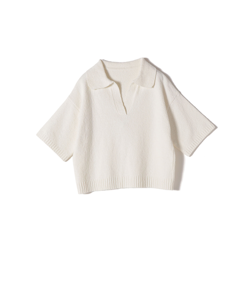 《予約》SHIPS Colors:〈手洗い可能〉パイル スキッパー 5分袖 ニット◆