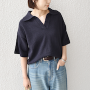 《予約》SHIPS Colors:〈手洗い可能〉パイル スキッパー 5分袖 ニット◆