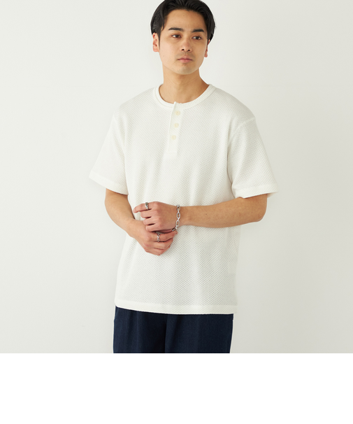 《予約》SHIPS Colors:ローゲージ カノコ ヘンリーネック Tシャツ◆