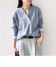 SHIPS Colors:〈手洗い可能〉変形ワッフル ヘンリーネック プルオーバー