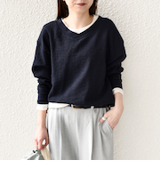 SHIPS Colors:〈手洗い可能〉変形ワッフル Vネック プルオーバー