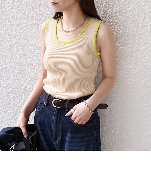 《予約》SHIPS Colors:〈手洗い可能〉配色 ニット リブ タンクトップ◆