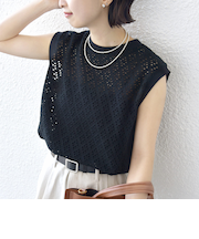 《予約》〈手洗い可能〉アイレット ノースリーブ フレア プルオーバー