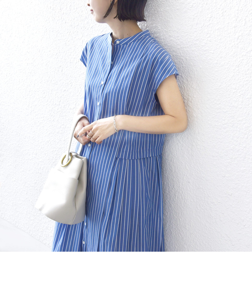 《予約》【WEB限定】〈手洗い可能〉ストライプ サイド タック ワンピース