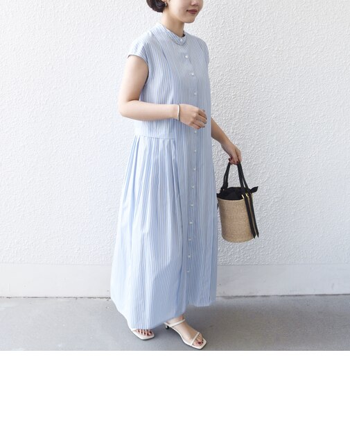 《予約》【WEB限定】〈手洗い可能〉ストライプ サイド タック ワンピース
