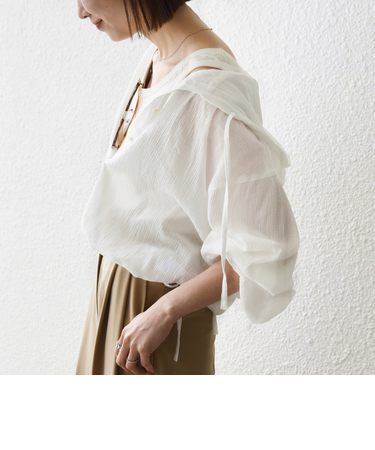 《予約》SHIPS any:〈洗濯機可能〉楊柳 シアー ドロスト フード ブラウス
