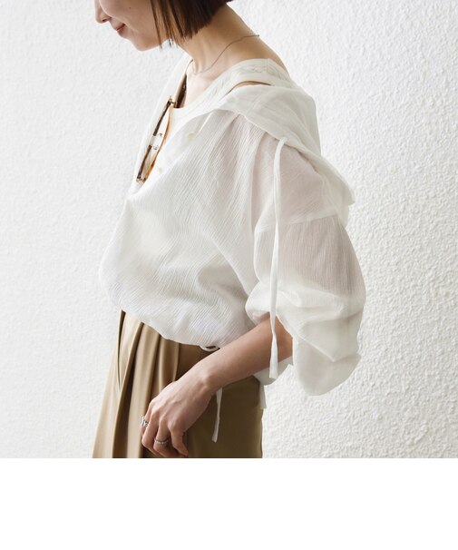 《予約》SHIPS any:〈洗濯機可能〉楊柳 シアー ドロスト フード ブラウス