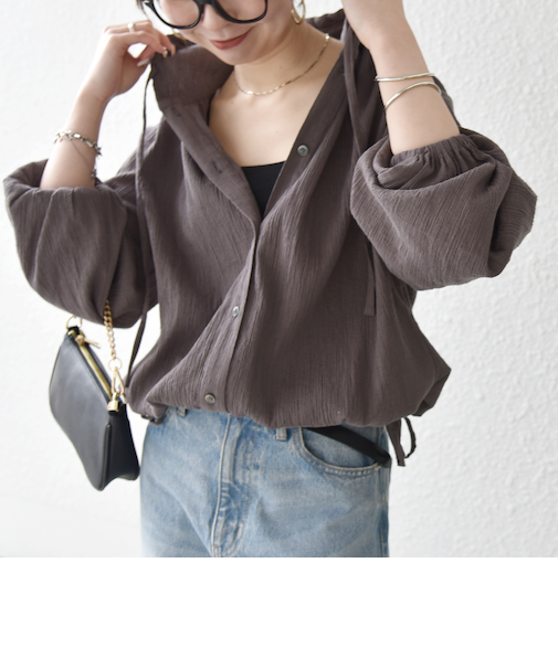 《予約》SHIPS any:〈洗濯機可能〉楊柳 シアー ドロスト フード ブラウス