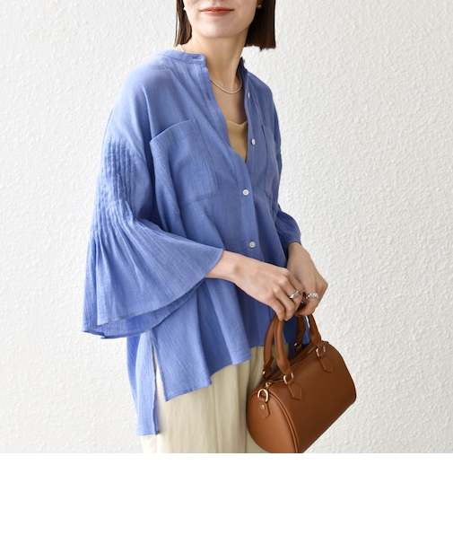 《予約》SHIPS any:〈洗濯機可能〉楊柳 シアー バンド カラー フレア シャツ