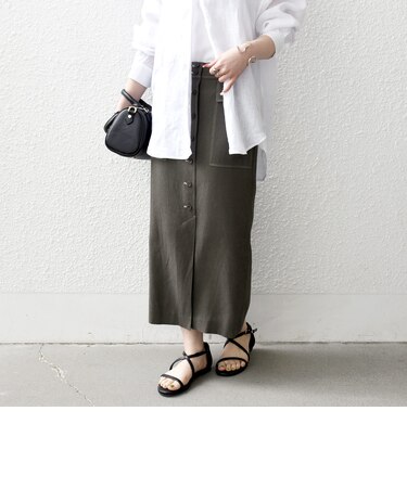 《予約》SHIPS any:〈洗濯機可能〉リネンミックス ボタン デザイン タイト スカート