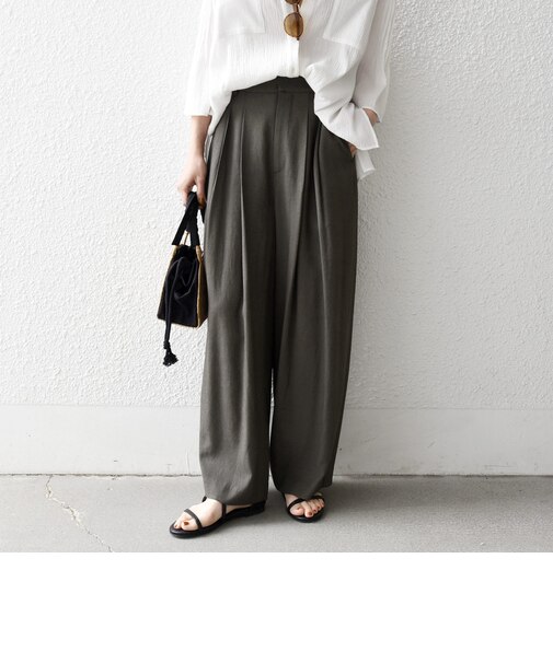 《予約》SHIPS any:〈洗濯機可能〉リネンミックス 2タック テーパード パンツ