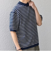 SHIPS any:〈手洗い可能〉ハイゲージ リネン ミックス サマーニット モックネック Tシャツ 26SS◆