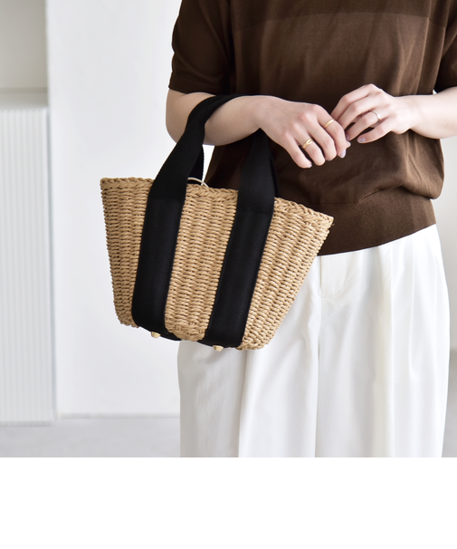 《予約》quaranciel: バイカラー テープハンドル ペーパー トート バッグ