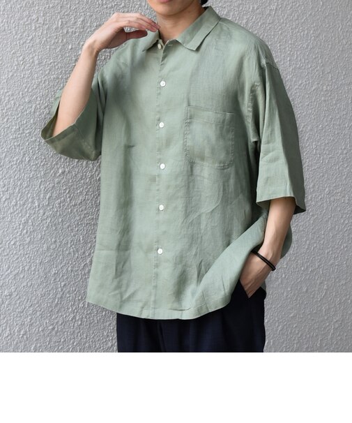 SHIPS any:〈洗濯機可能〉ピュアリネン リラックス オープンカラー シャツ◆