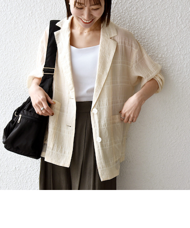 《予約》SHIPS any:〈手洗い可能〉シアー チェック ルーズ テーラード ジャケット