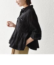 《予約》SHIPS any:〈手洗い可能〉シアー チェック レギュラーカラー ペプラム シャツ