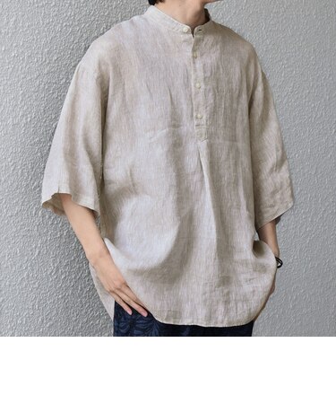 SHIPS any:〈洗濯機可能〉ピュアリネン バンド スキッパー ハーフスリーブ プルオーバー シャツ 26SS◆