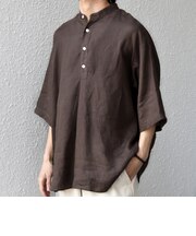 SHIPS any:〈洗濯機可能〉ピュアリネン バンド スキッパー ハーフスリーブ プルオーバー シャツ 26SS◆