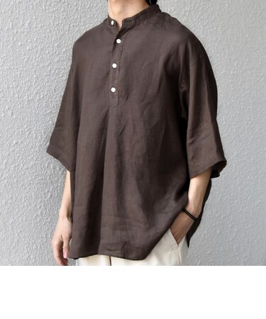 SHIPS any:〈洗濯機可能〉ピュアリネン バンド スキッパー ハーフスリーブ プルオーバー シャツ 26SS◆
