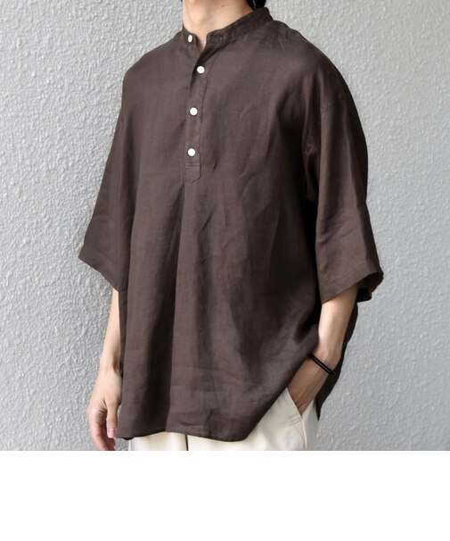 SHIPS any:〈洗濯機可能〉ピュアリネン バンド スキッパー ハーフスリーブ プルオーバー シャツ 26SS◆